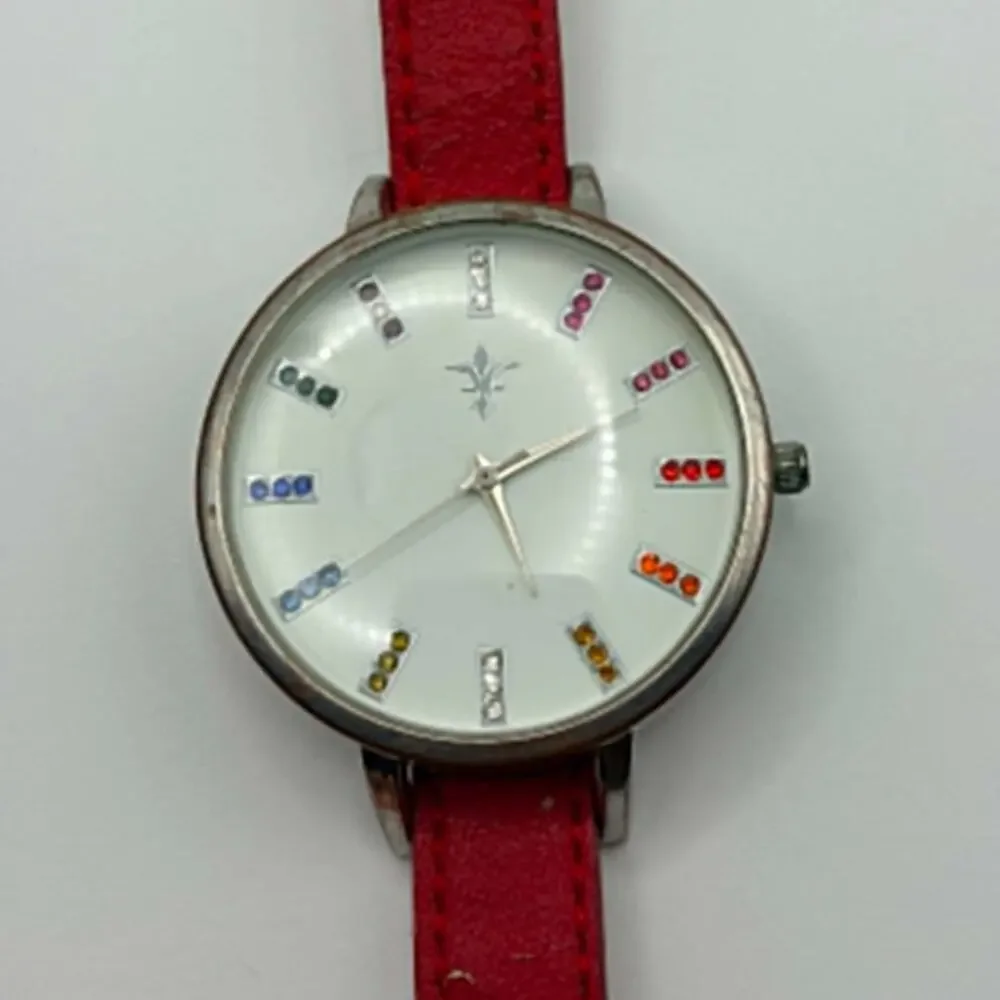 Silver & Red Crystal Watch